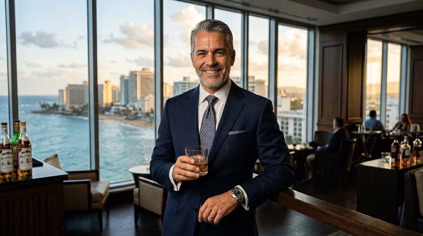 Sugar Daddy puertorriqueño - empresario sofisticado con vista a San Juan