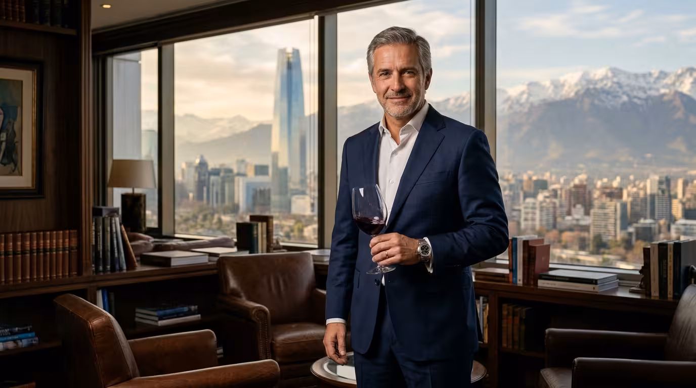 Sugar Daddy chileno - empresario sofisticado con copa de carmenere