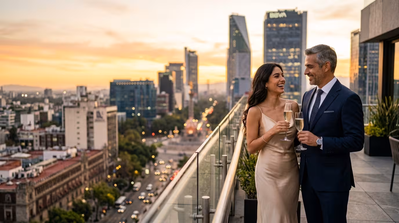 Sugar Daddy y Sugar Baby en Latinoamérica - pareja elegante al atardecer