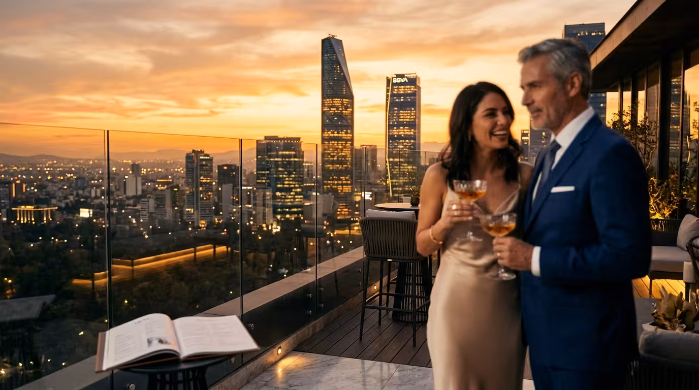 Sugar Daddy y Sugar Baby en México - skyline de Ciudad de México al atardecer