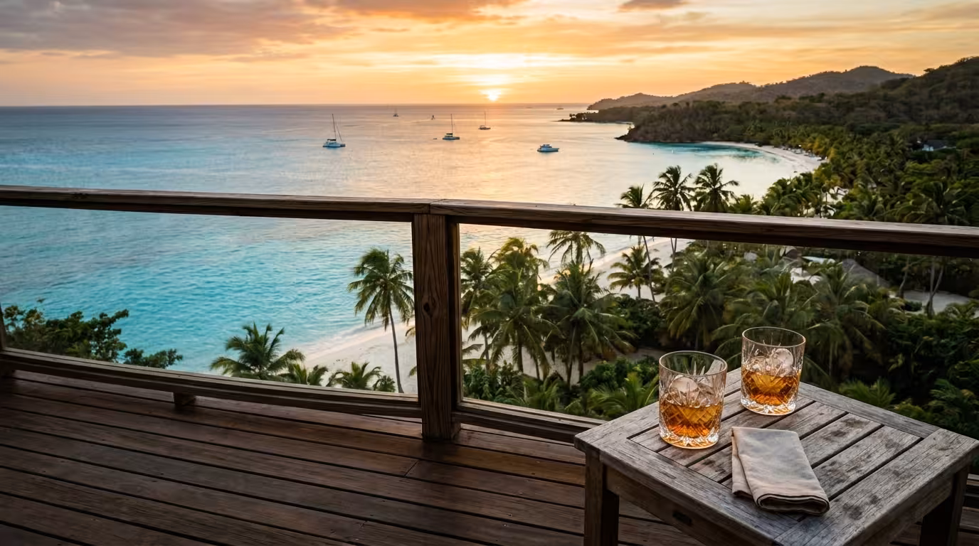 Sugar Daddy y Sugar Baby en Honduras - costa caribeña de Roatán al atardecer