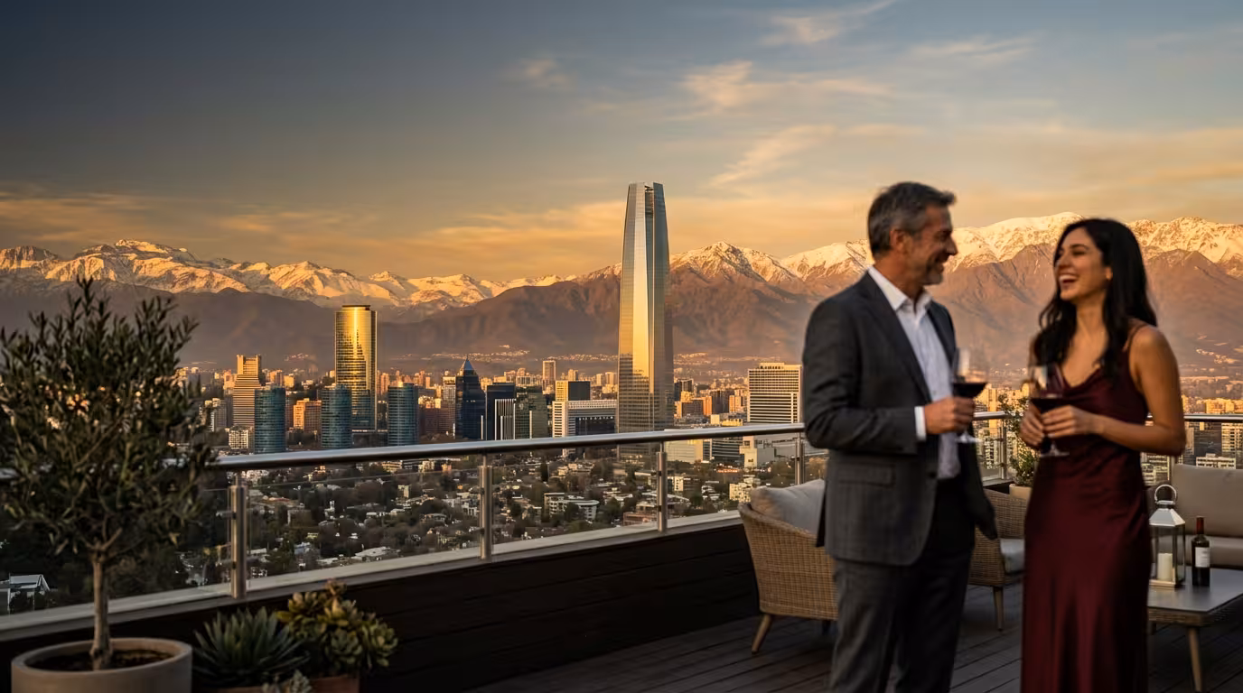 Sugar Daddy y Sugar Baby en Chile - skyline de Santiago con los Andes