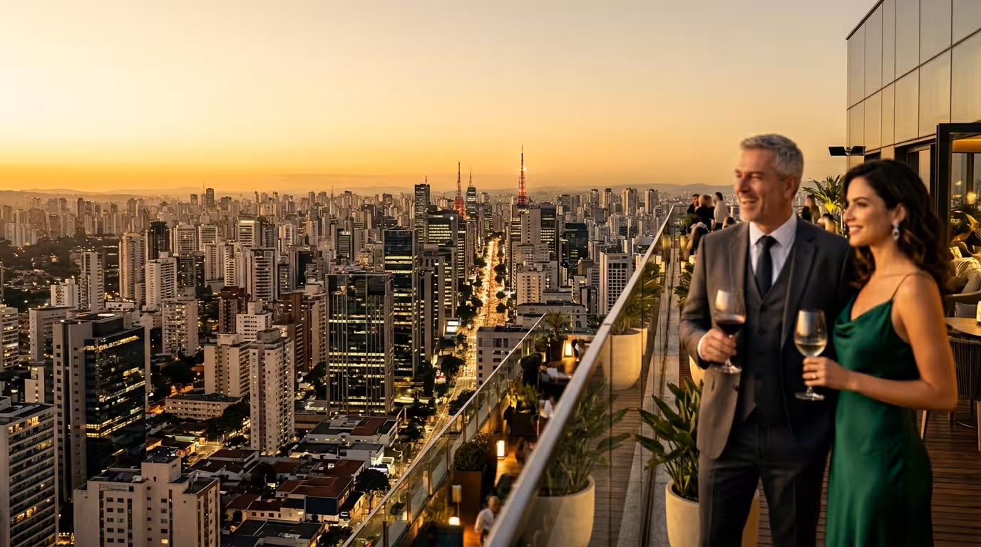 Sugar Daddy y Sugar Baby en Brasil - skyline de São Paulo al atardecer