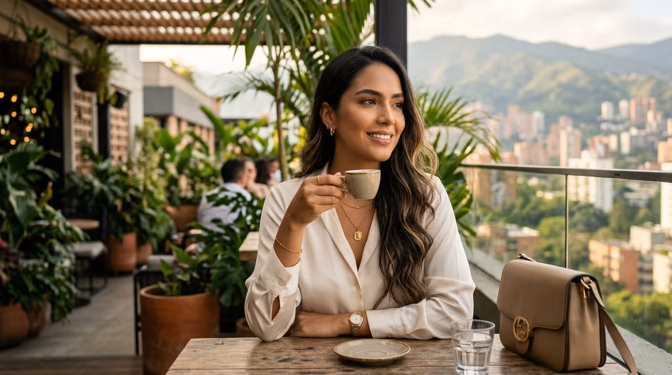 Sugar Baby colombiana - mujer joven elegante en café de El Poblado
