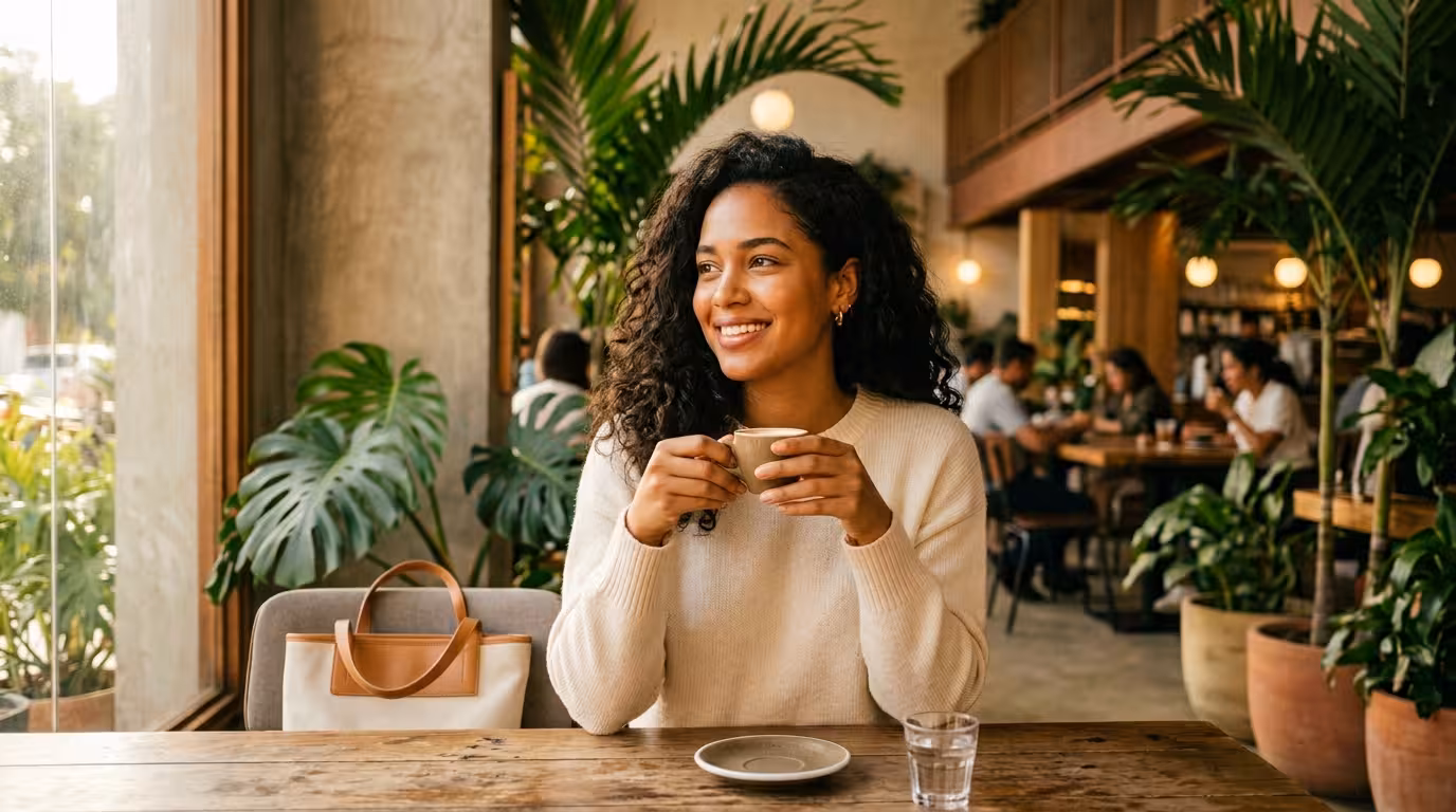 Sugar Baby dominicana - mujer joven natural en café de Piantini