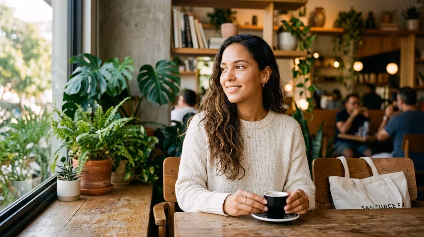 Sugar Baby puertorriqueña - mujer joven natural en café de Condado