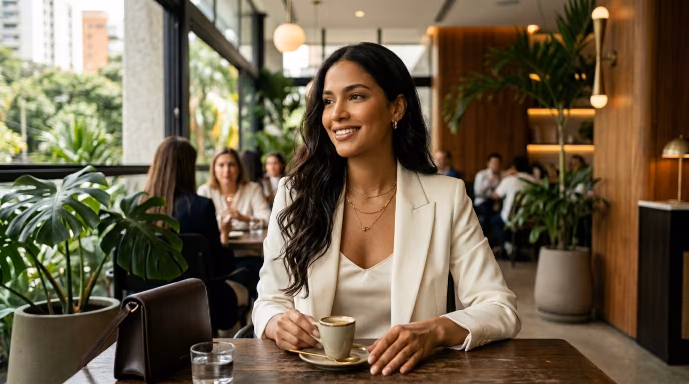 Sugar Baby venezolana - mujer joven elegante en café de Las Mercedes