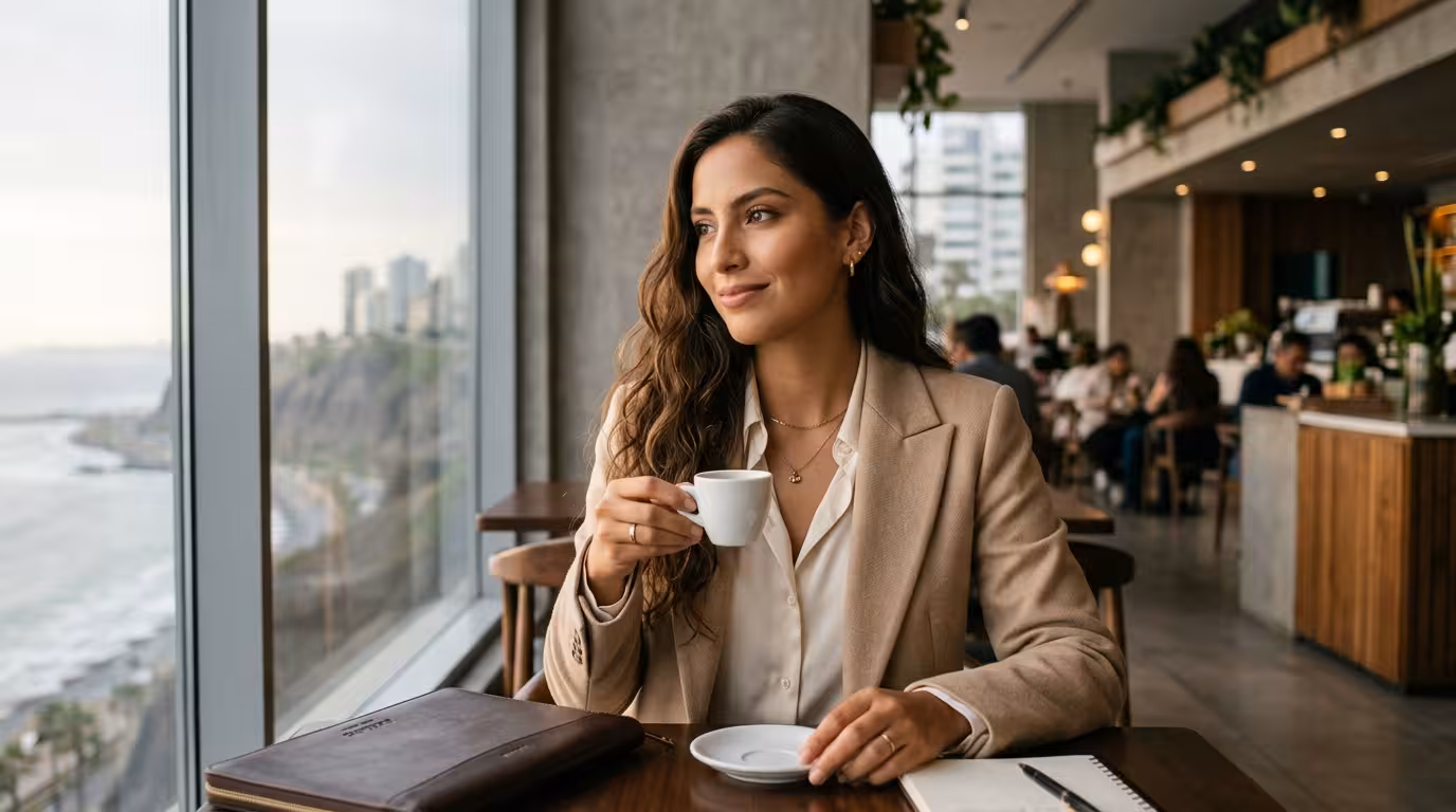 Sugar Baby peruana - mujer joven profesional en café de San Isidro